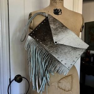 Cowhide Fringe Leather Envelope Wristlet Purse